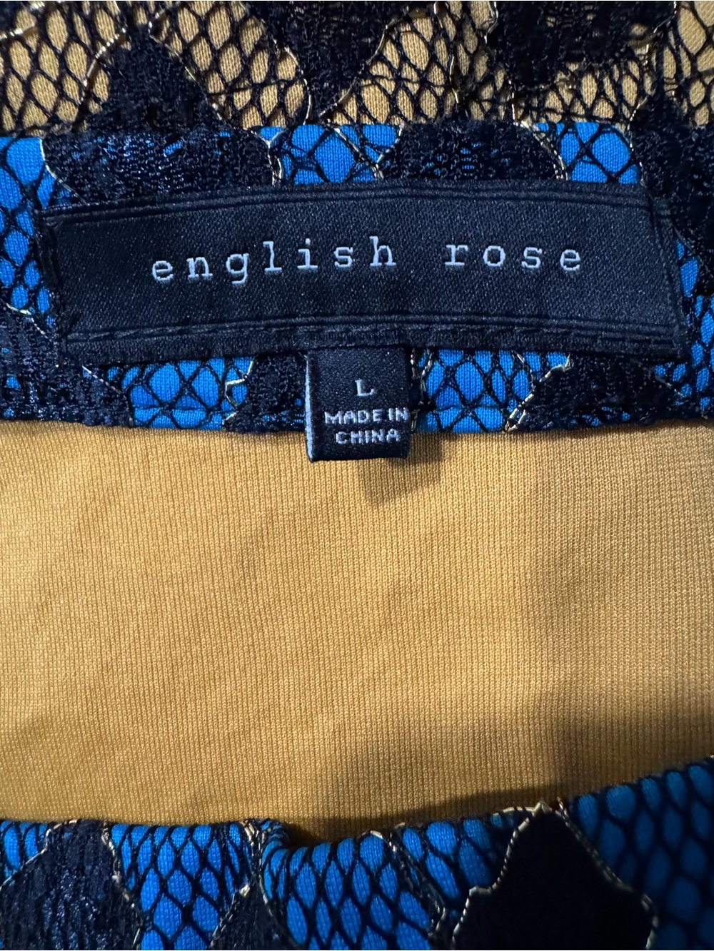 NWOT  English Rose Yellow and Black Patterned Skater Skirt with Blue Waistband - Picture 6 of 7